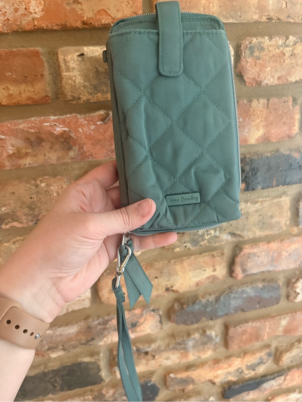 Vera Bradley Quilted Teal Phone Wristlet Wallet with Strap